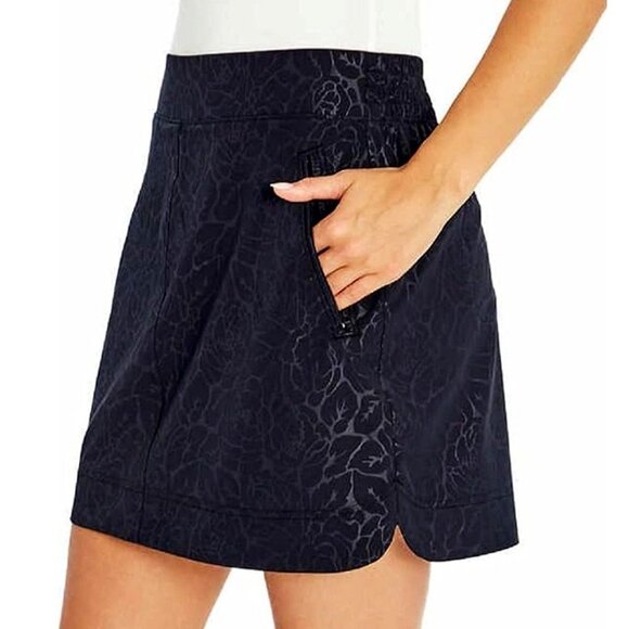 ORVIS Black Rose Embossed Print Mesh Inner Shorts Pull-On Travel Skort Size L - Picture 3 of 15